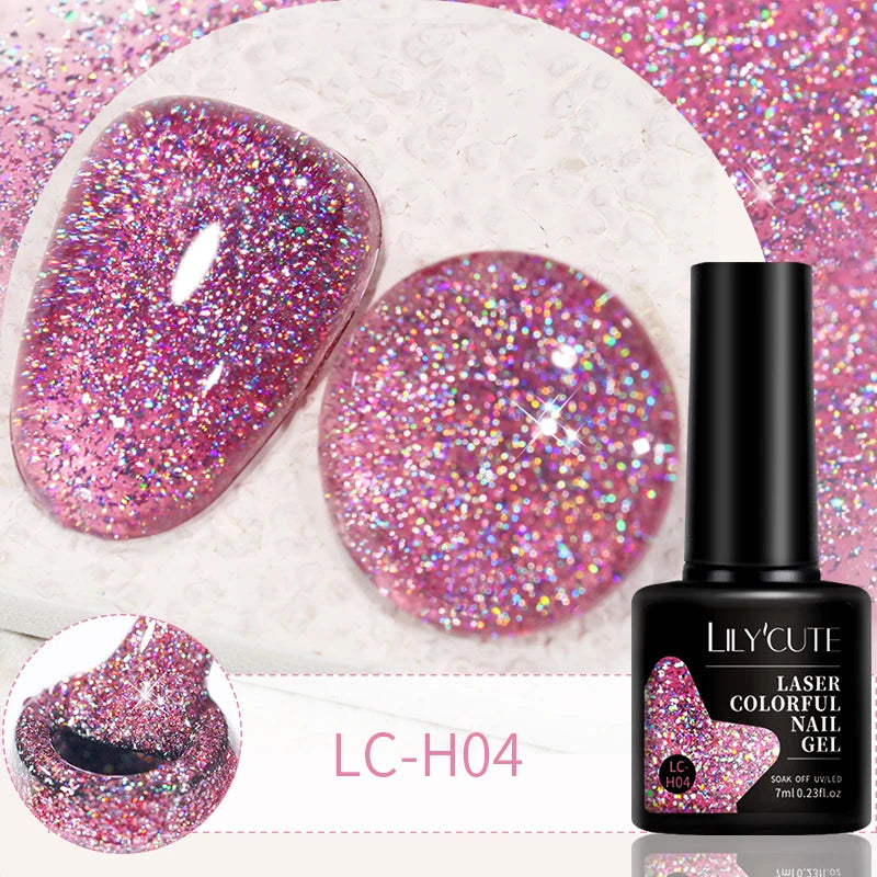 LILYCUTE 7ml Reflective Glitter Nail Gel Polish Effect Sparkling Soak Off Gel Semi Permanent For Manicure Nail Art UV Nail Gel