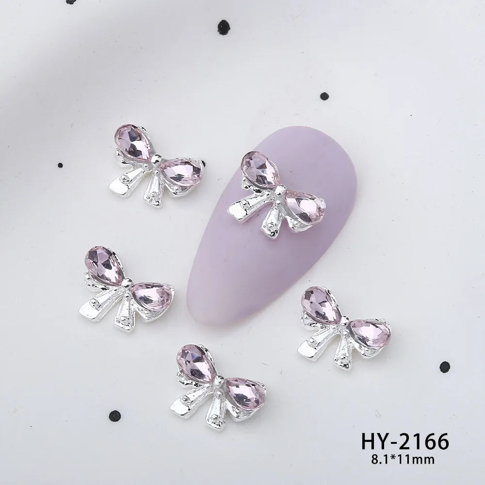 10Pcs Pink Alloy Collection Nail Art Charm 3D Shiny Diamond Crystal Gem Sliver Metal Nail Ornament DIY Exquisite Nail Decoration