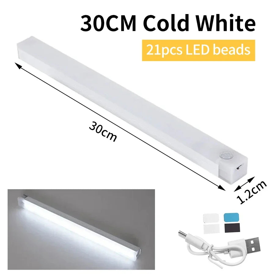 Wireless LED Night Light with Motion Sensor USB Rechargeable Lamp Under Cabinet Kitchen Light Bar for Wardrobe Bedroom Corridor