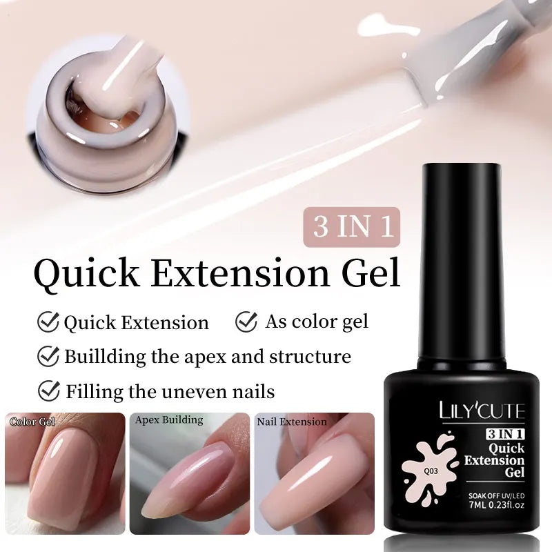 LILYCUTE Milky White Gold Sequins Quick Extension Rubber Base Gel Nail Polish Glitter Extend Construct Hard Gel Nail Art Varnish