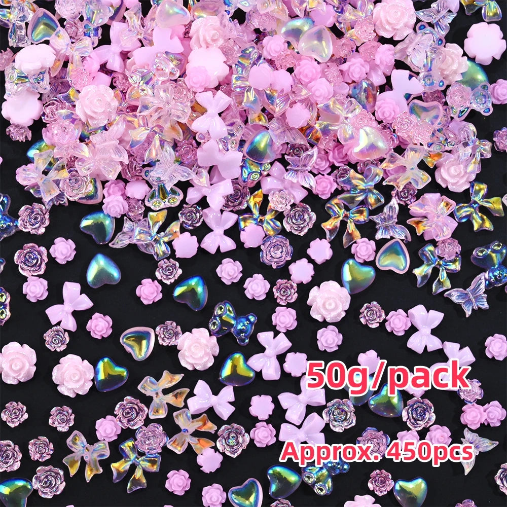 500-600pcs Bow Flower Nail Art Resin Decorations Mix Shapes Nail Charms Press on Manicure Supplies Jewelry Kawaii Accessories *&