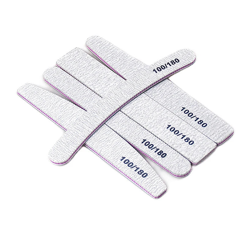 1-10Pcs Nail File Buffer 100/180 Grit Half Moon Nail Files Double Side Sandpaper Sanding Grinding Gel Nail Polish Manicure Tool