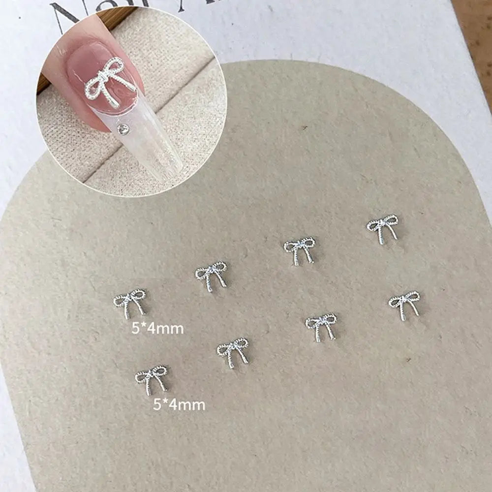 10Pcs/Bag Mini Bowknot Nail Art Charms Super Shiny Alloy Love Nail Decals Silver Metal Nail Art Decorations
