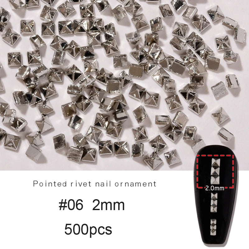 500pcs/bag 3D Silver Punk Pointed Rivet Nail Charms 1.5/2mm Metallic Rivets Studs Nail Art Decorations DIY Manicure Ornaments *1