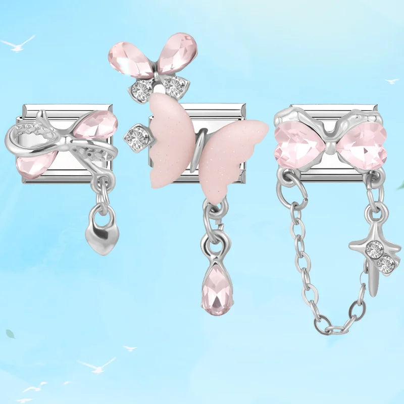 Y2K Elegant Original Design Butterfly Stars Pendant Italian Charm Links Fit 9mm Stainless Steel Bracelet Women DIY Making Gifts