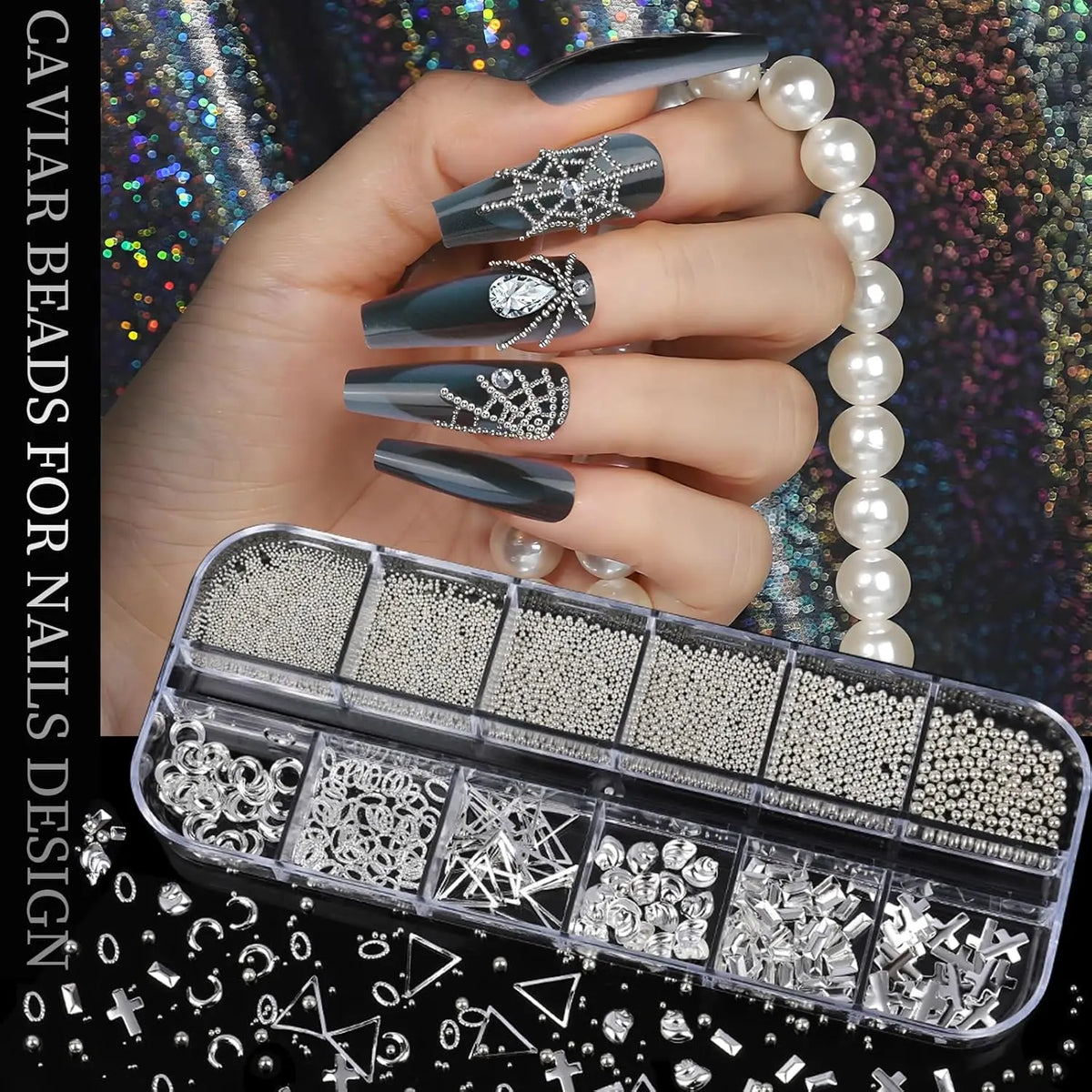 4 Box Nail Rhinestones Set, Silver Color Nail Jewelry, 3D Cross Heart Flat Backs, DIY Nail Art Accessories, Resin & Metal Charms