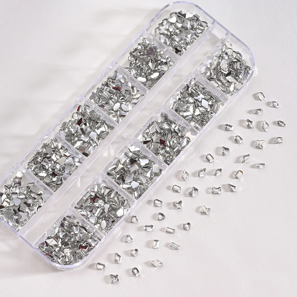 12Grids 3D Acrylic Flowers Nail Charms(with Steel Beads) Colorful Five-petal Flower Nail Art Decorations DIY Manicure Supplies &