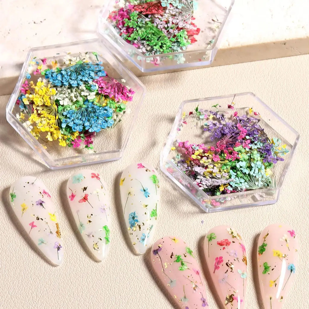 Mixed Colorful Natural Flowers Nail Art Charms Klein Blue Yellow Red Five-petaled Flower Natural Floral Manicure Accessories