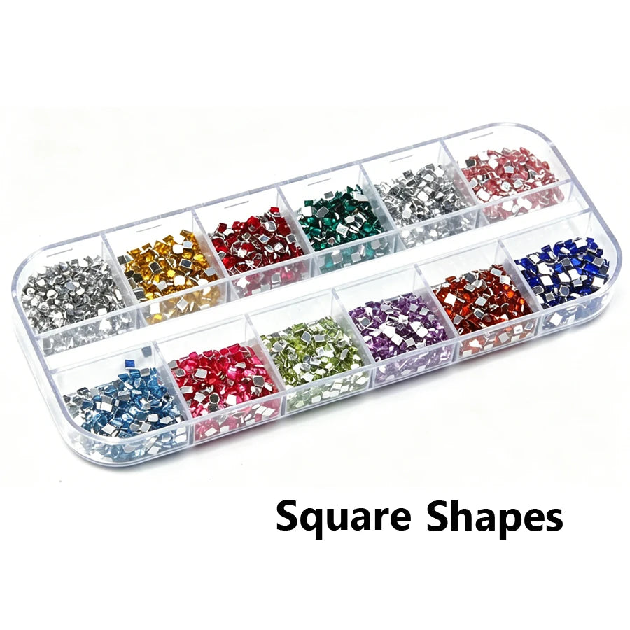 12 Colors Flatback Nail Art Rhinestones Nail Gems Glass AB Clear Crystal Rhinestones Nail Art Charms DIY Manicure Accessories