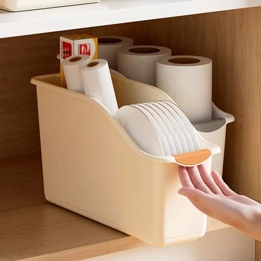 2/3pcs Plastic Under Sink Organizer with Wheels, Bottle Organization Bins Kitchen Cabinet Organizers Plastic Basket for Under