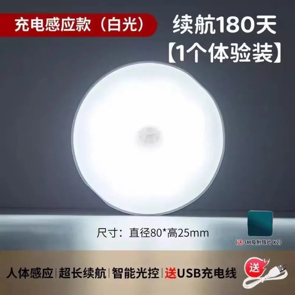 Motion Sensor LED Night Light USB Rechargeable Night Lamp for Kitchen Cabinet Wardrobe Lamp Staircase Wireless Closet Light