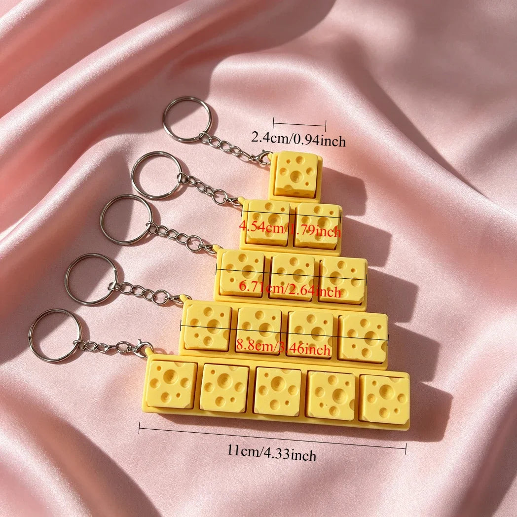 Five Buttons Ceative 3D Printing Keycap Key Ring Funny Cheese Fidget Stress Relief Keyring Bag Pendants Christmas Gift