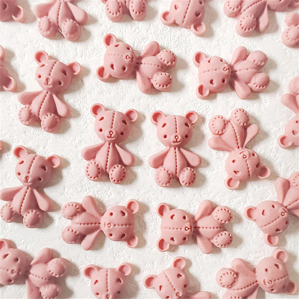 10pcs Pink Bear Nail Art Charms 3D Cute Cartoon 9 Colors Resin Bear Nail Jewelry Ornament DIY Kawaii Manicure Nail Accessories