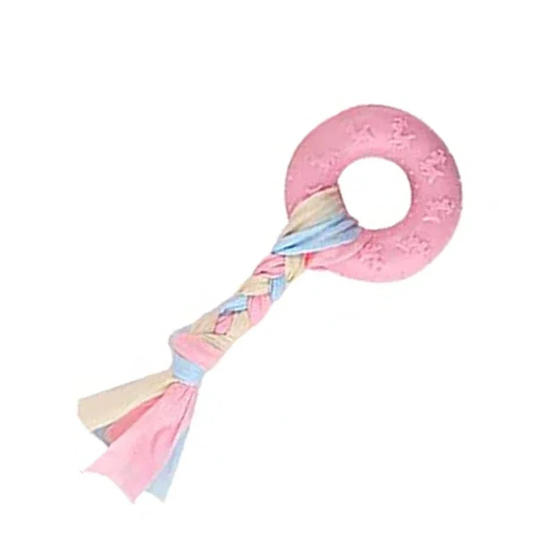Dog Chew Toys for Cleaning Teeth Pink Soft Rubber Bone Funny Ball Interactive Donut Treat Set for Small Medium Dogs Pet Gifts