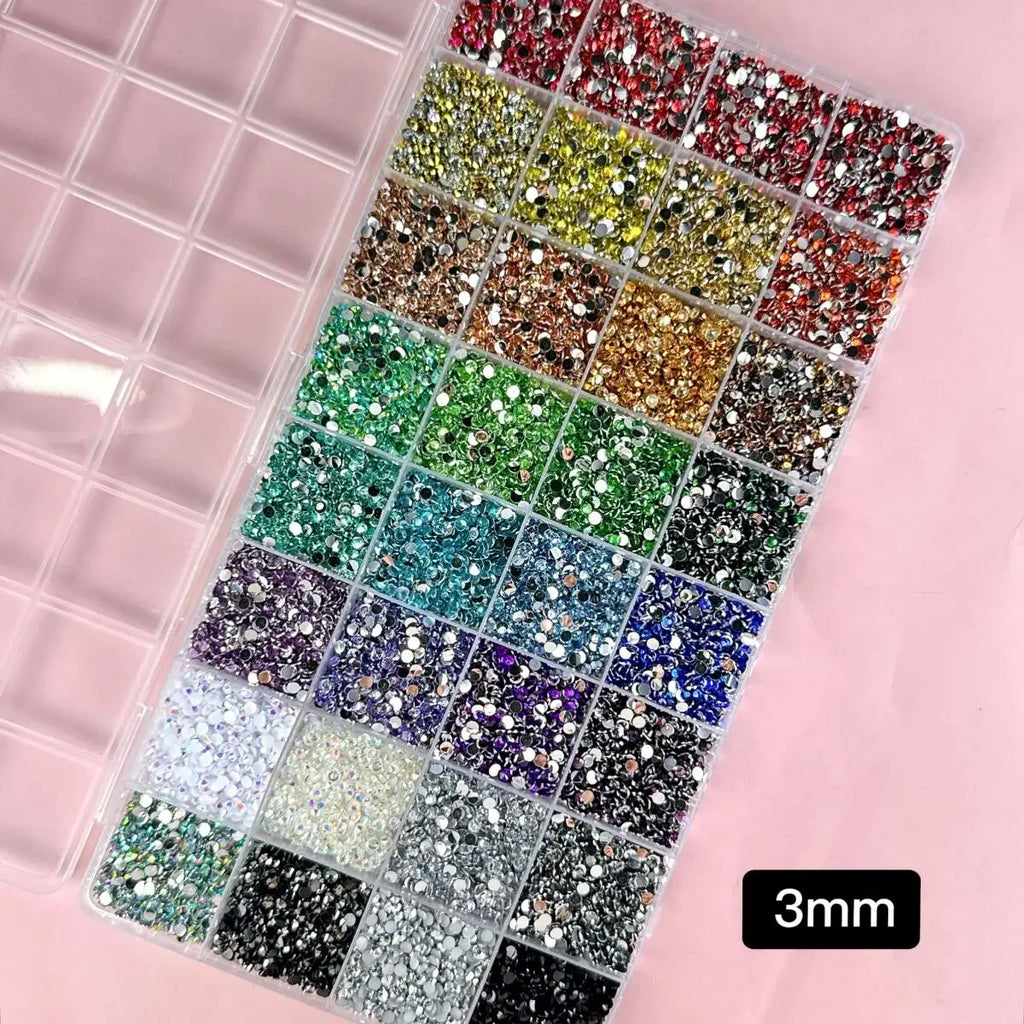 1Box Hot Selling Colorful Nail Rhinestones Bedazzling Kit 3mm Semi-circular Flatback Resin Nail Diamond Charms DIY Nails Parts