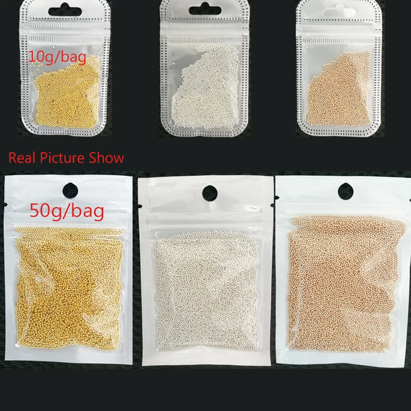 10/50g 1mm Gold Silver Rose 3D Steel Tiny Nail Art Decoration Steel Ball Nail Art Caviar Beads Nails Beads DIY Jewelry Accessory