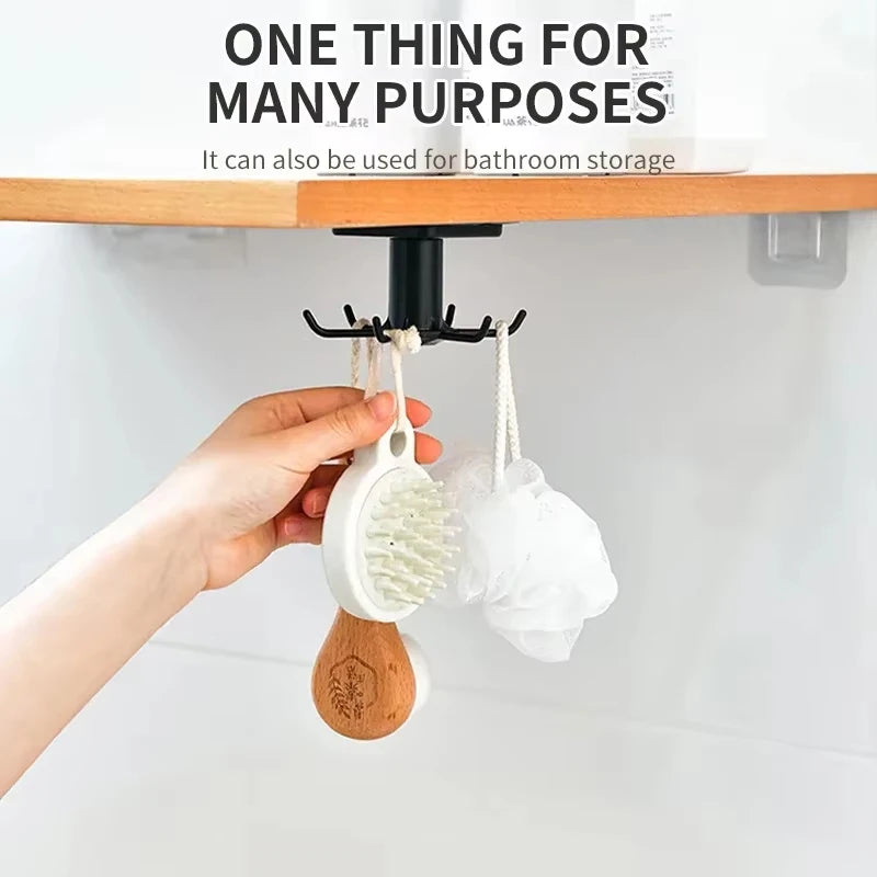 360 Degrees Rotated Kitchen Hook, 6-claw Rotating Hook, Wall Mounted, Kitchenware, Spoon Storage Rack, Clothes Ties Hanging Rack