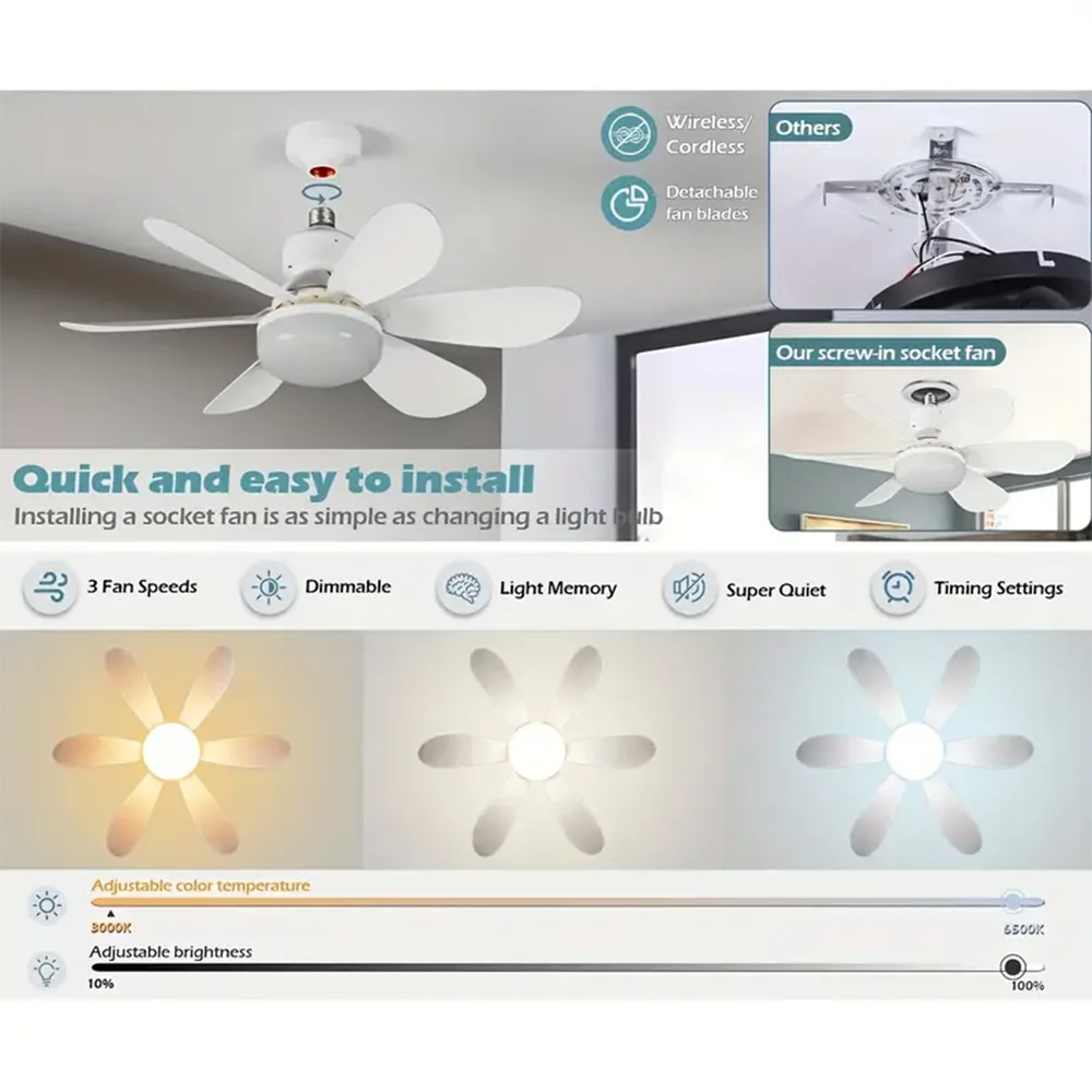 30W/40W Ceiling Fans with Remote Control LED Light Fan, E27 Lamp Base Intelligent Silent Ceiling Fan for Bedroom and Living Room