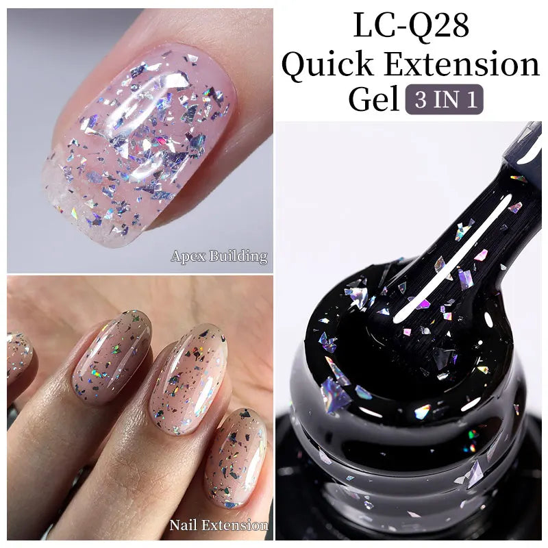 LILYCUTE Milky White Gold Sequins Quick Extension Rubber Base Gel Nail Polish Glitter Extend Construct Hard Gel Nail Art Varnish
