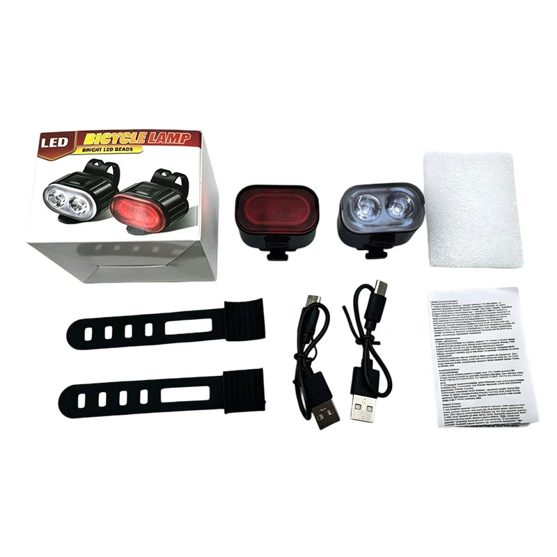 Bicycle Light Bike Headlight Taillight USB Rechargeable LED Front Rear Light Night Riding Safety Cycling Accessories