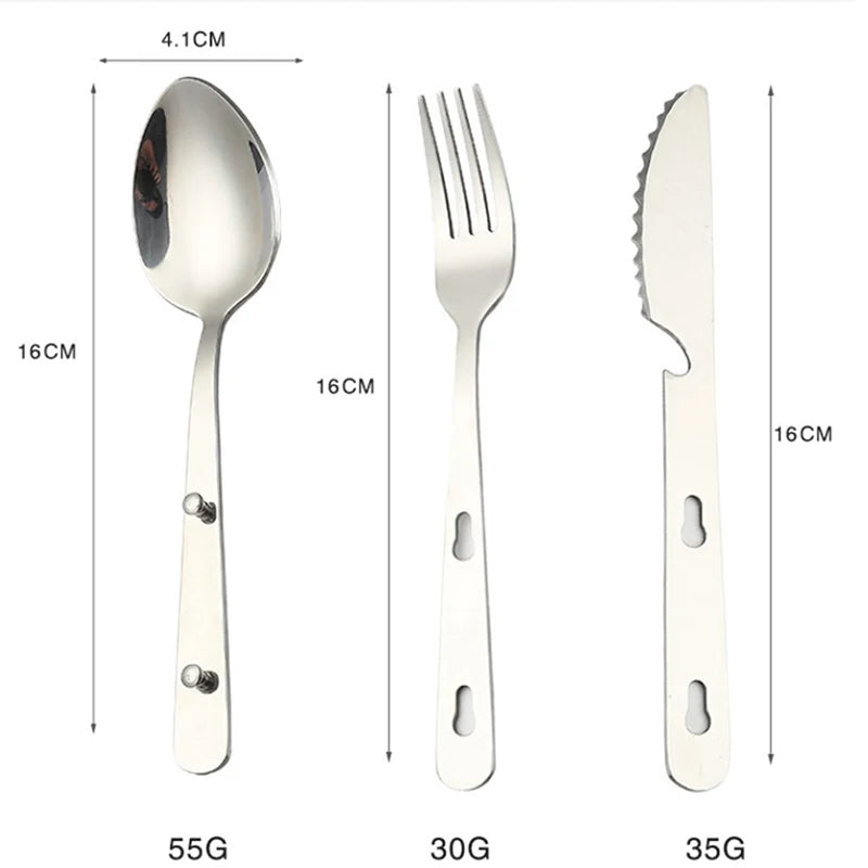 【Ja】Travel-Friendly Foldable Utensil Set - 3pcs Stainless Steel Spoon Fork Knife, Compact for Camping & On-the-Go Meals