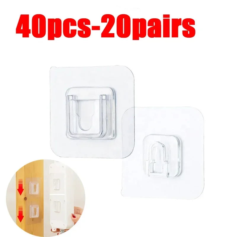 10PCS Cable Organizer Clips Double-Sided Adhesive Wall Hooks Hanger Strong Transparent Suction Cup Wall Holder for Kitchen