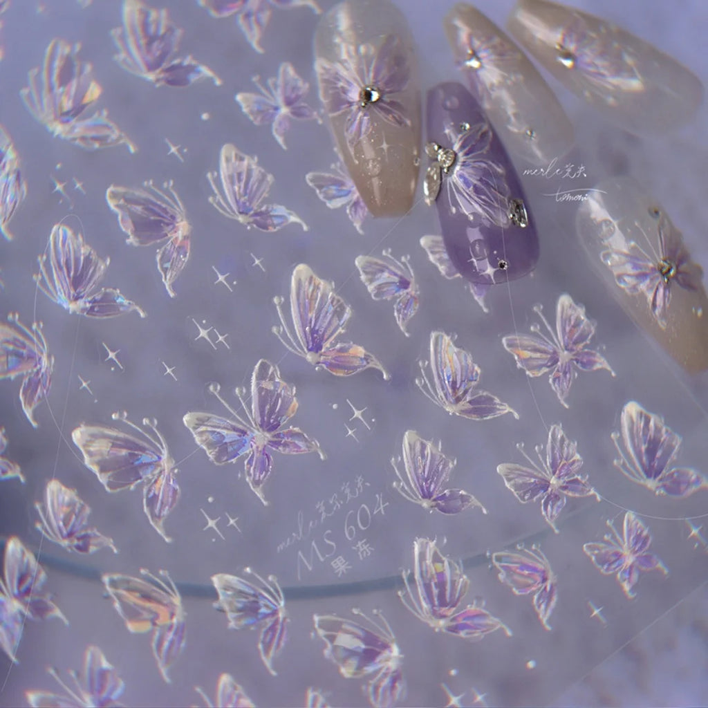Sparkling Butterfly Nail Stickers Kavay Aurora Butterfly Nail Art Charm Decorative Stickers Self repairing Nail Glue Slider DIY