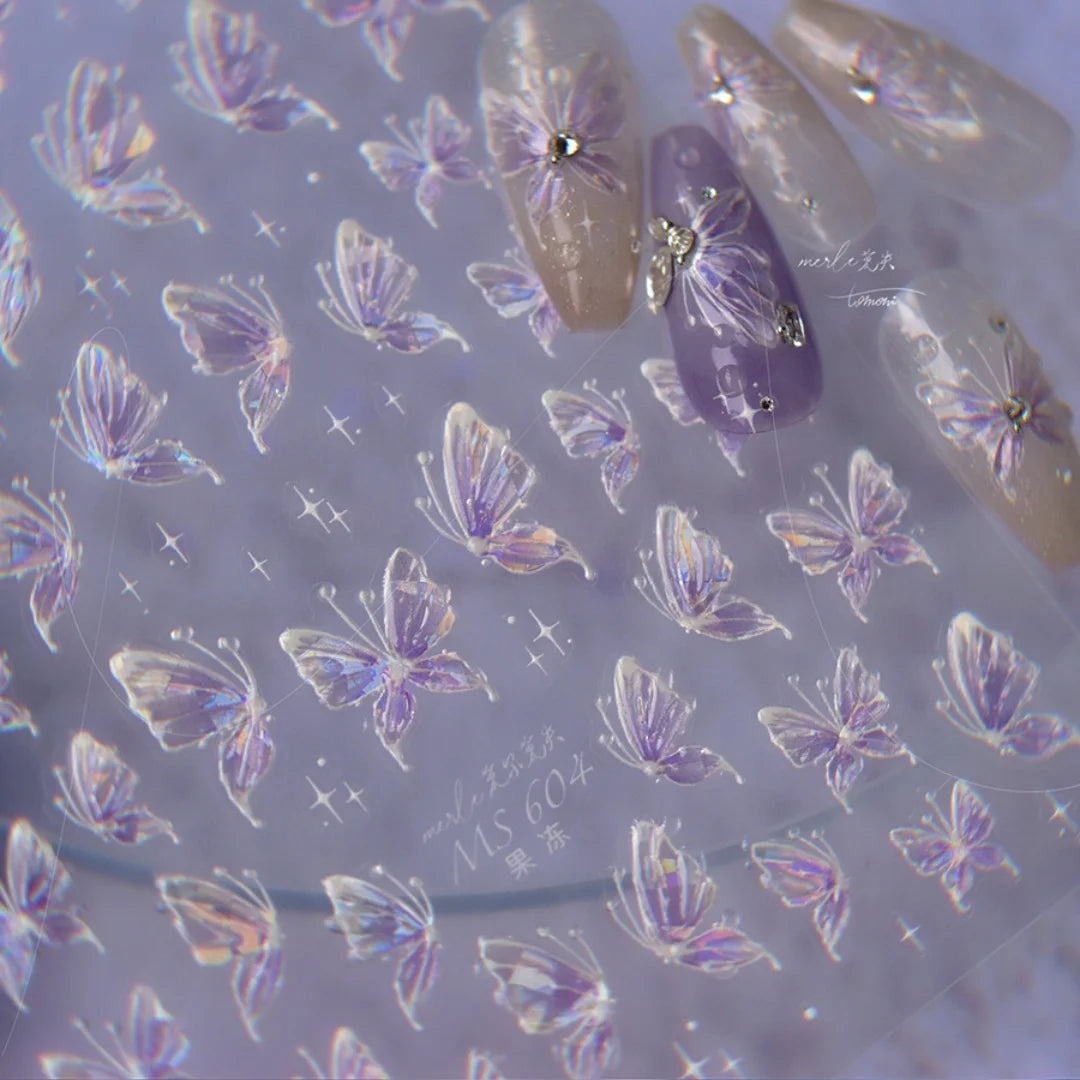 Sparkling Butterfly Nail Stickers Kavay Aurora Butterfly Nail Art Charm Decorative Stickers Self repairing Nail Glue Slider DIY
