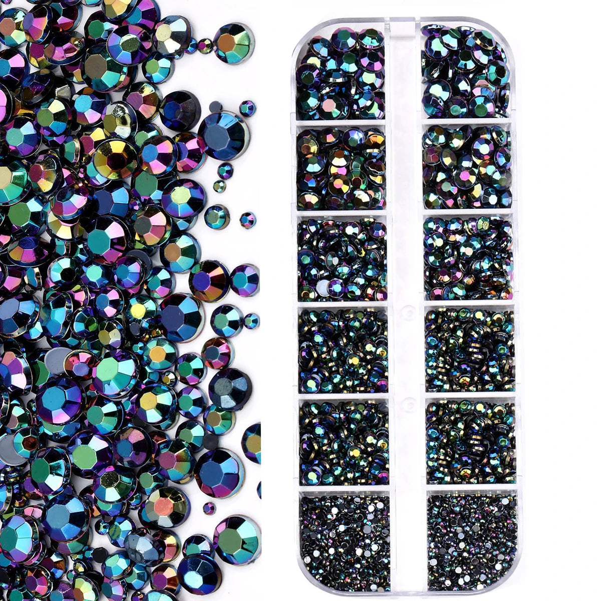 12Grids Colorful Mixed Glitter Nail Rhinestones Sparkly 2mm Mini Acrylic Flatback Diamonds Pink/Clear/Green Gems Manicure Parts