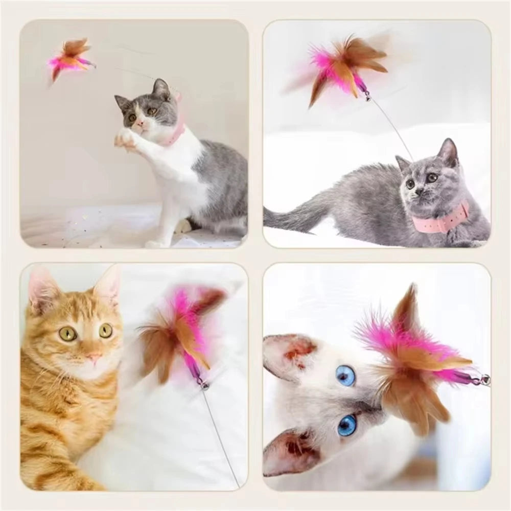 Interactive Cat Toys Funny Feather Teaser Stick with Bell Pets Collar Kitten Playing Teaser Wand Training Toys for Cats Supplies