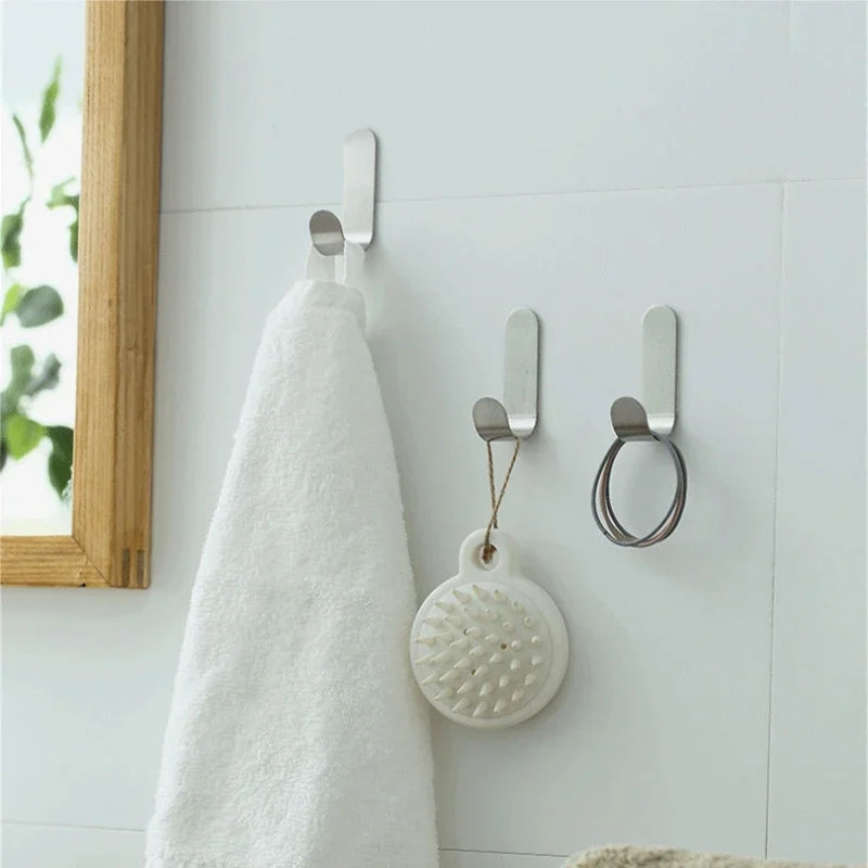 4/6/8PCS Strong Stainless Steel Self-Adhesive Wall Hooks Waterproof Sticky Hooks Bathroom Hang Towel Keys Coat Bags Kitchen Hook