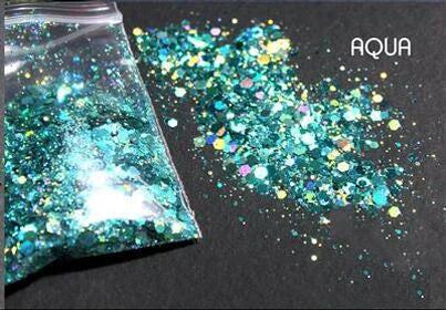50g Christmas Red Chunky Glitter Sequins Mixed-Size Loose Bulk Chunky Glitter Nail Sequins Holographic Hexagon Flakes &*&