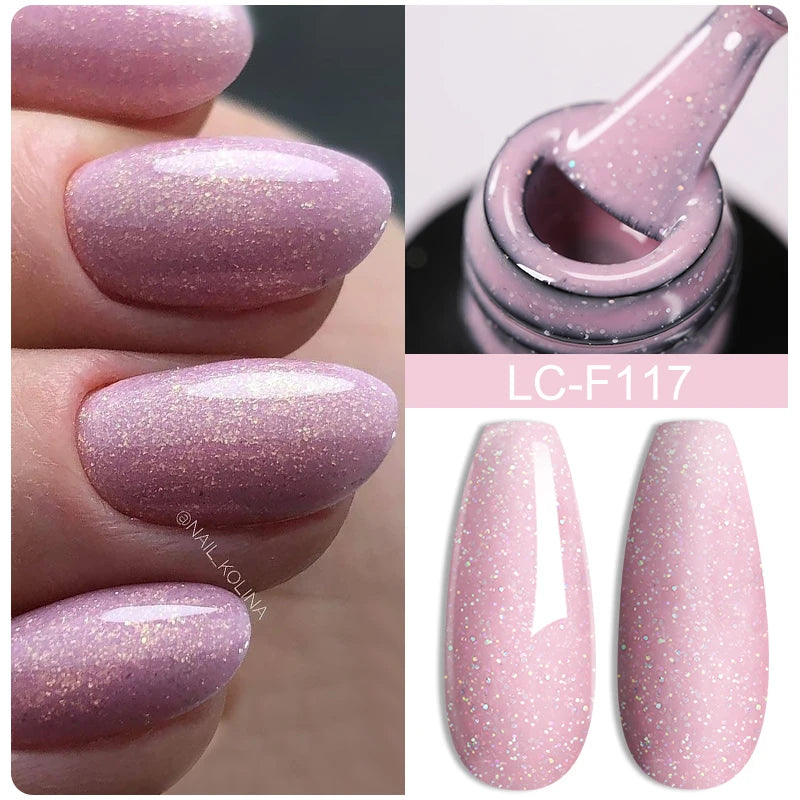 LILYCUTE Milky White Gold Sequins Quick Extension Rubber Base Gel Nail Polish Glitter Extend Construct Hard Gel Nail Art Varnish