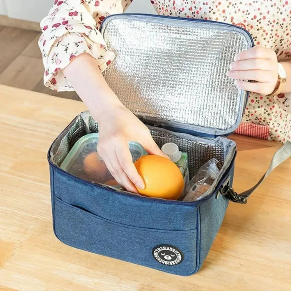 Portable Insulated Lunch Box Thermal Bag for Travel Camping Picnic Office Hot Cold Food Storage Container with Handle Strap