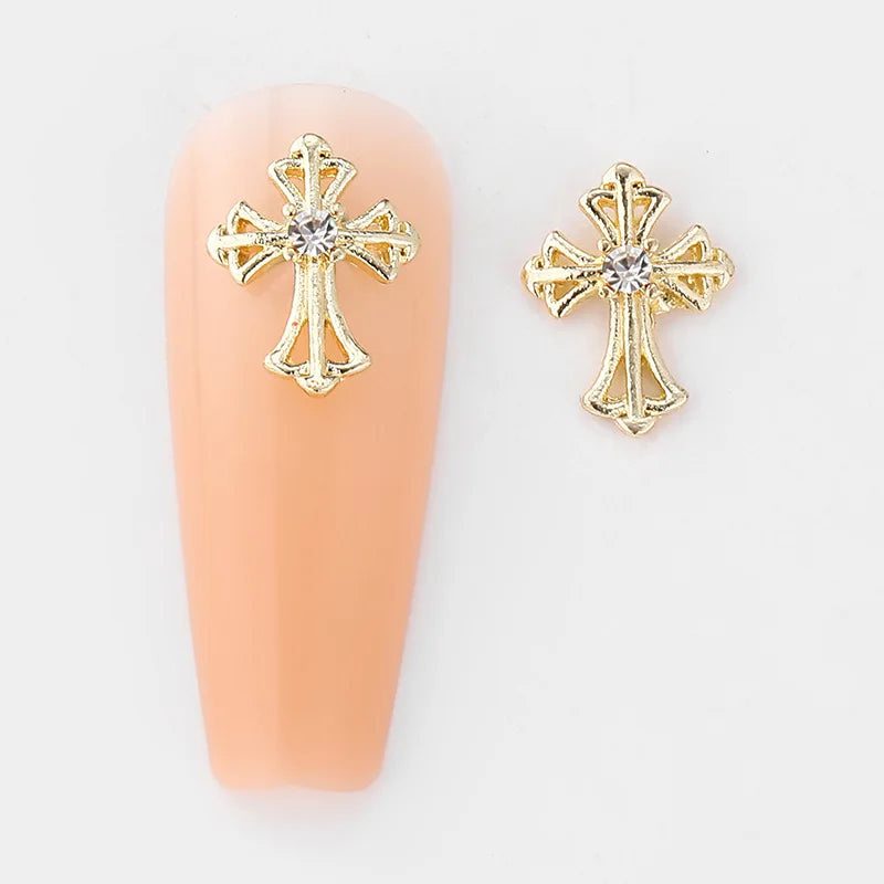 10Pcs Vintage Style Cross Nail Art Charms 3D European Americany Premium Metal Style Heart Nail Decoration DIY Nail Accessories