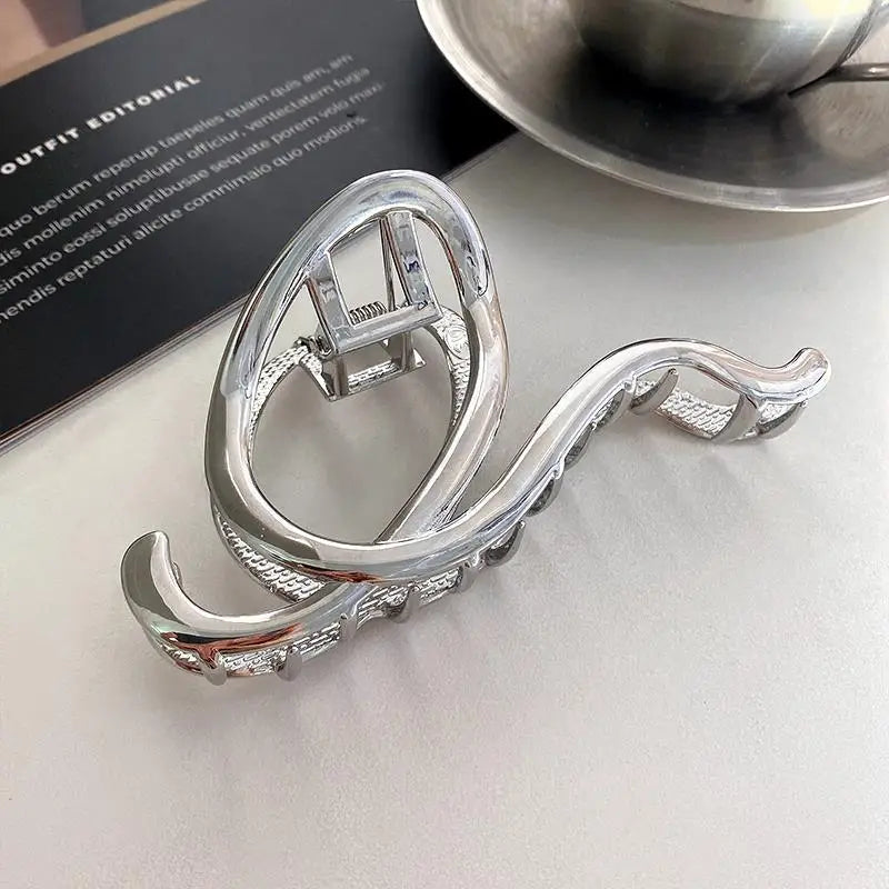 Korea Punk Metal Gold Silver Oval Hair Claw Clips For Women Trendy Large Geometric Crab Catches Clamp Girls Jewelry Accessories