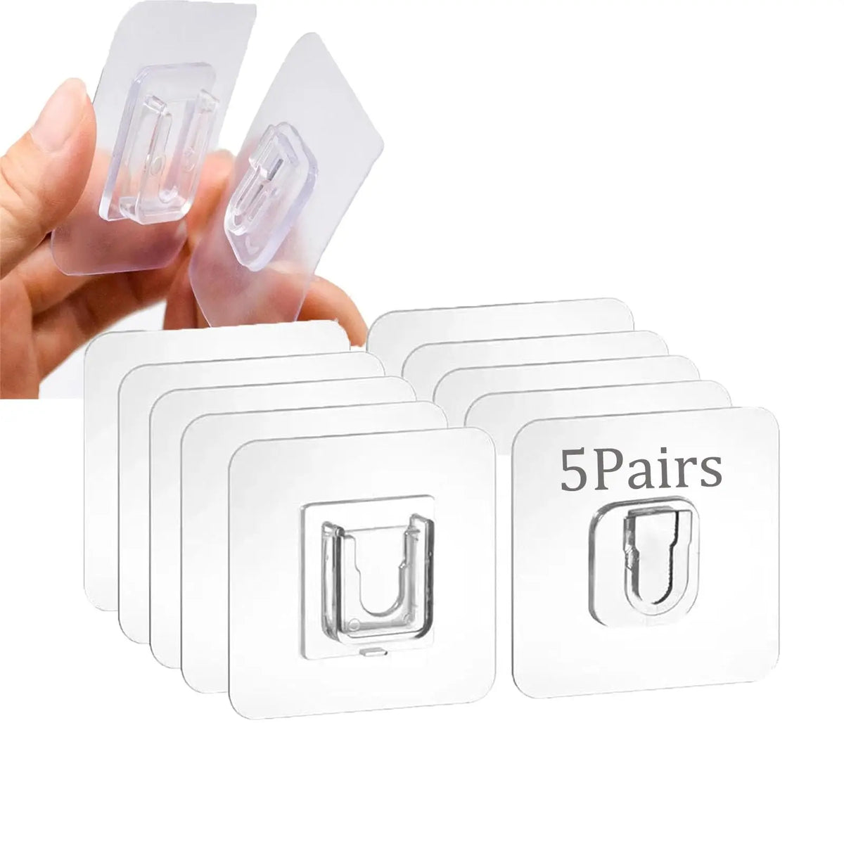 5/10 Pairs Clear Double-Sided Adhesive Wall Hooks - Mounted Door Hanger Kit - No Drill Sticker Hangers for Bathroom, Kitchen