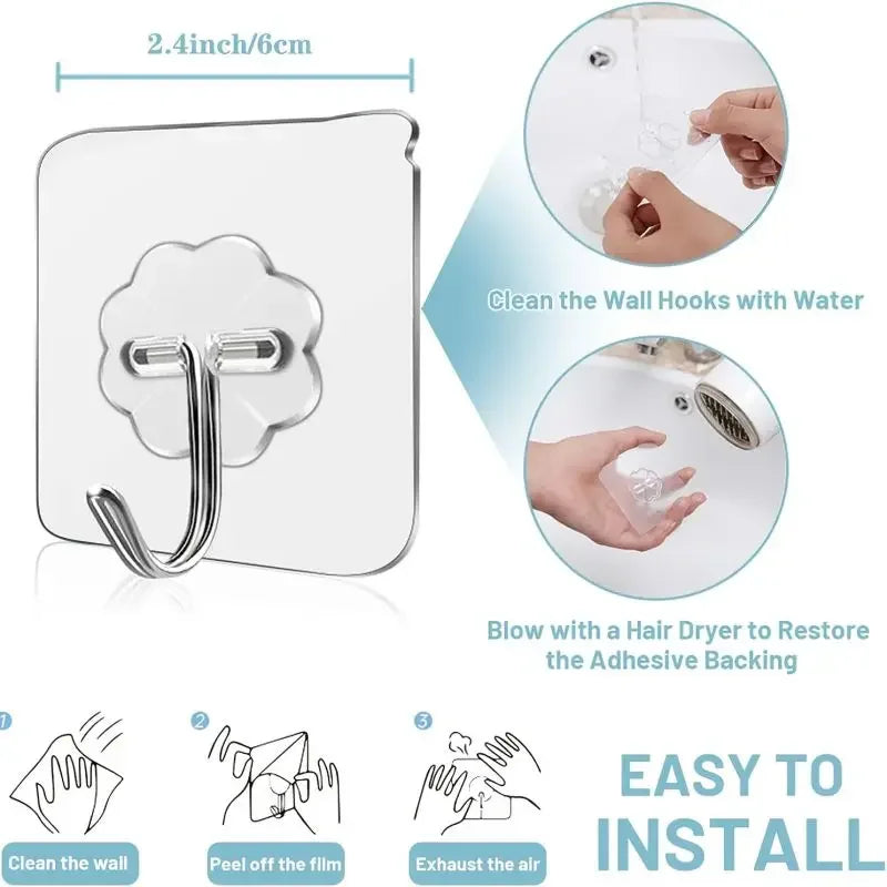 Adhesive Wall Hooks for Hanging Set of Hooks Door Kitchen Heavy Duty Seamless Self Adhesive Hooks Removable Waterproof Office