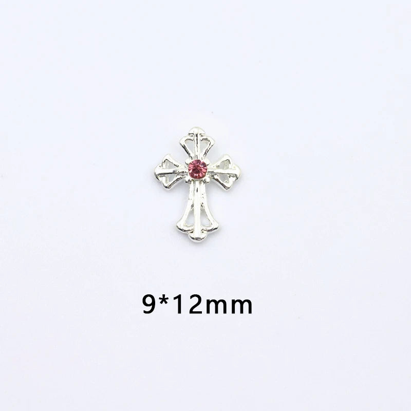 10Pcs Vintage Style Cross Nail Art Charms 3D European Americany Premium Metal Style Heart Nail Decoration DIY Nail Accessories