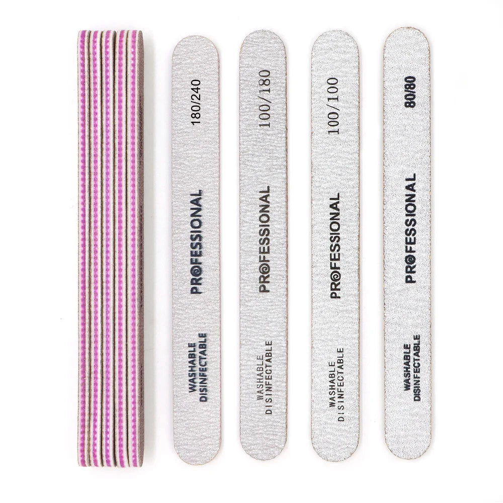 5/10pcs Nail Files Multi Grit Grey Zebra Straight Washable Double Sided Emery Board for Thick Nail Shaping & Removal