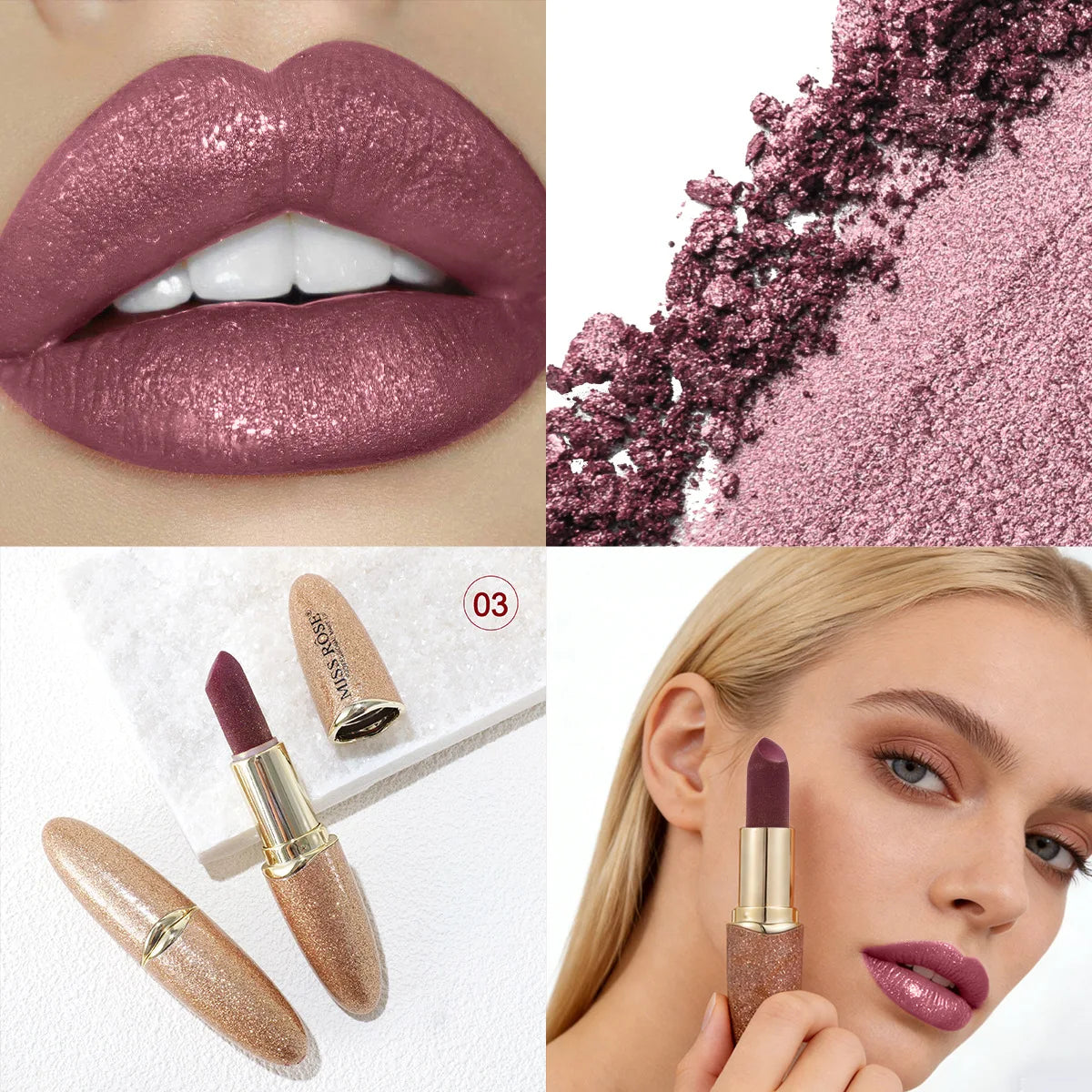 MISS ROSE Velvet Lipstick Shimmer Glossy Lip Balm Hydrating Non-stick Cup Vivid Lip Gloss, Daily Portable Lips Makeup Cosmetics