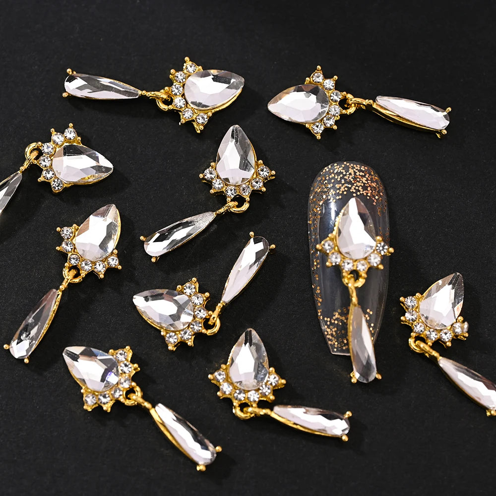 10Pcs\Ancient\Metallic\V\Design\3D\Nail\Charms\7*18mm\Luxury\Diamond\Alloy\Nail\Art\Gold\Alloy\Manicure\Rhinestone\Decoration
