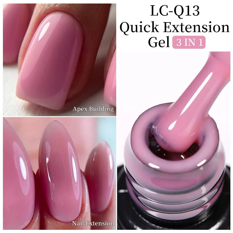 LILYCUTE Milky White Gold Sequins Quick Extension Rubber Base Gel Nail Polish Glitter Extend Construct Hard Gel Nail Art Varnish