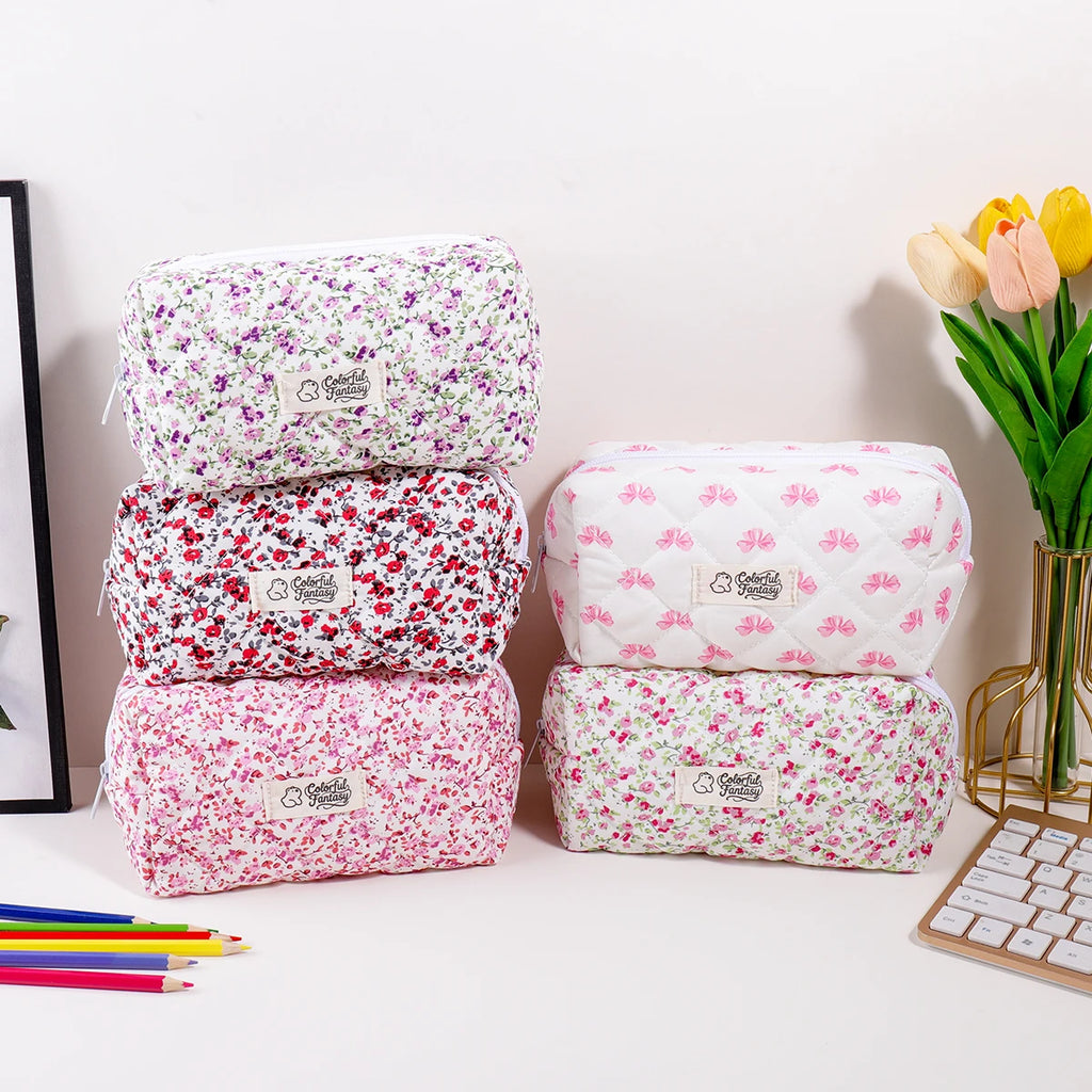 Floral Print Pencil Case Large Capacity Zipper Portable Stationery Organizer for Students Office Desktop Supplies Back to School