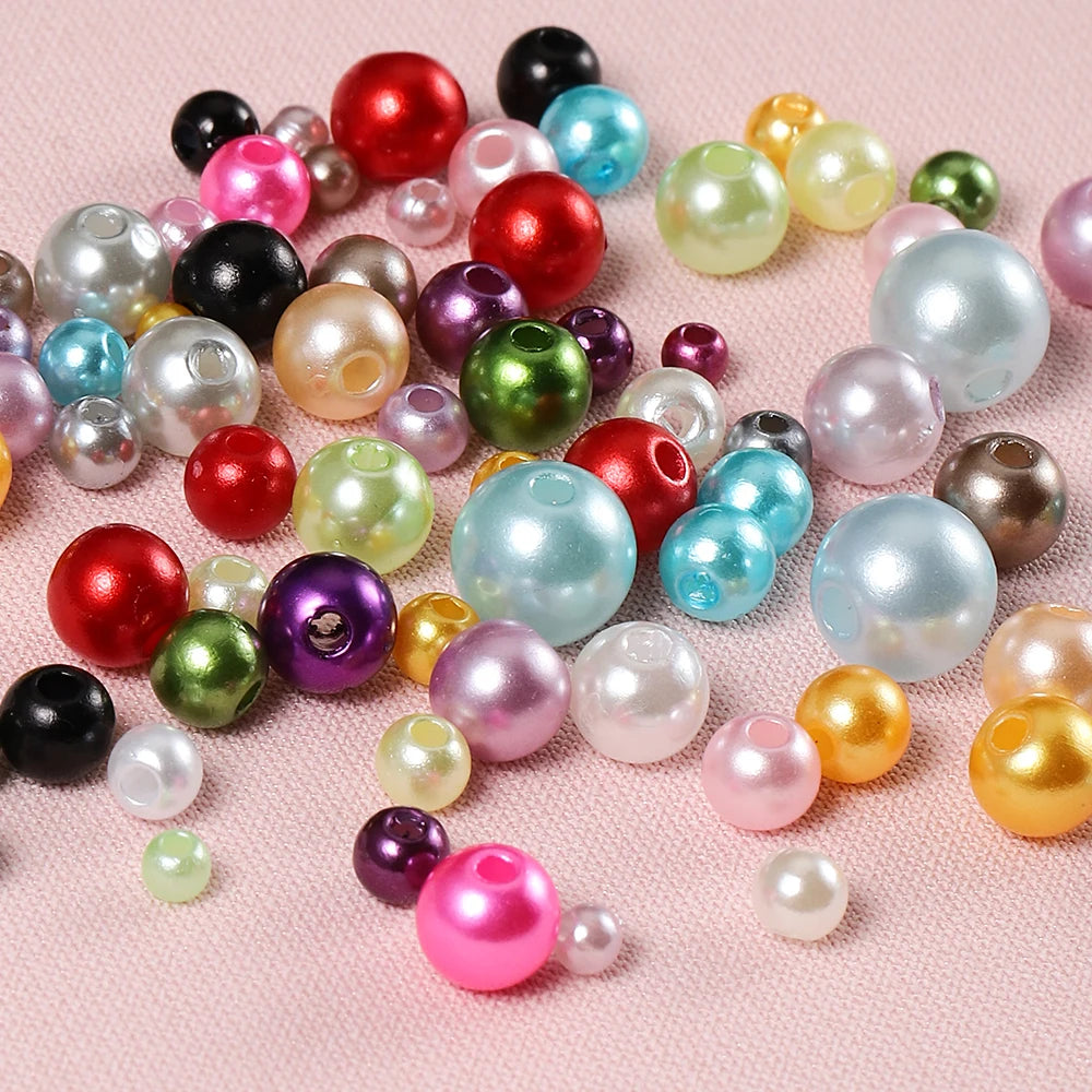 About 150pcs 3-8mm Mixed Beads Colorful Imitation Pearls Plastic Beads for DIY Bracelet Necklace Jewelry Making Accessories