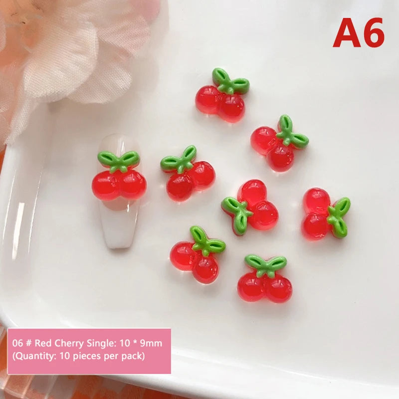 10pcs Nail Art Charms Resin Mini Cherry Strawberry Nail Art Flat Back Stone Figurines Scrapbook DIY Jewelry Decor Crafts