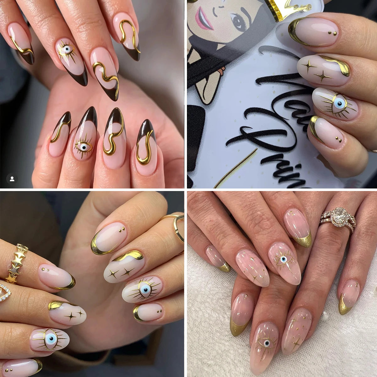 3/6/12 Sheets Gold Silver Evil Eye Nail Art Stickers Moon Star Sun Protection Nail Decals for Women DIY Boho Nail Design