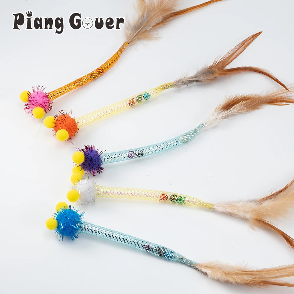 5pcs Plush Ball Feather Cat Toy Simulated Tube Worm Feather Pet Toys