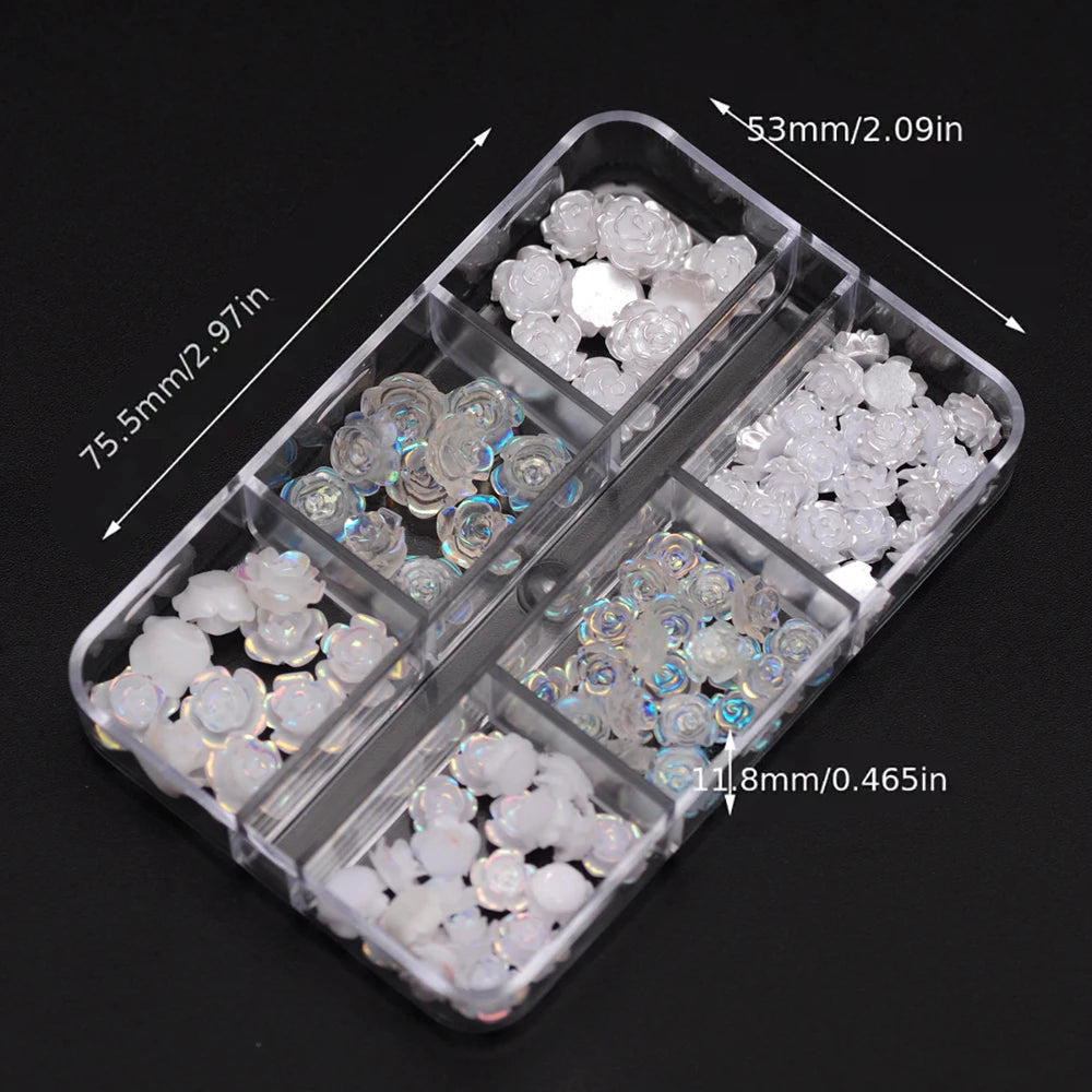 3D White Aurora Camellia Nail Art Charms Rhinestones 90PCS Jewelry Acrylic Resin Decorations DIY Crafts Flowers Manicure Design
