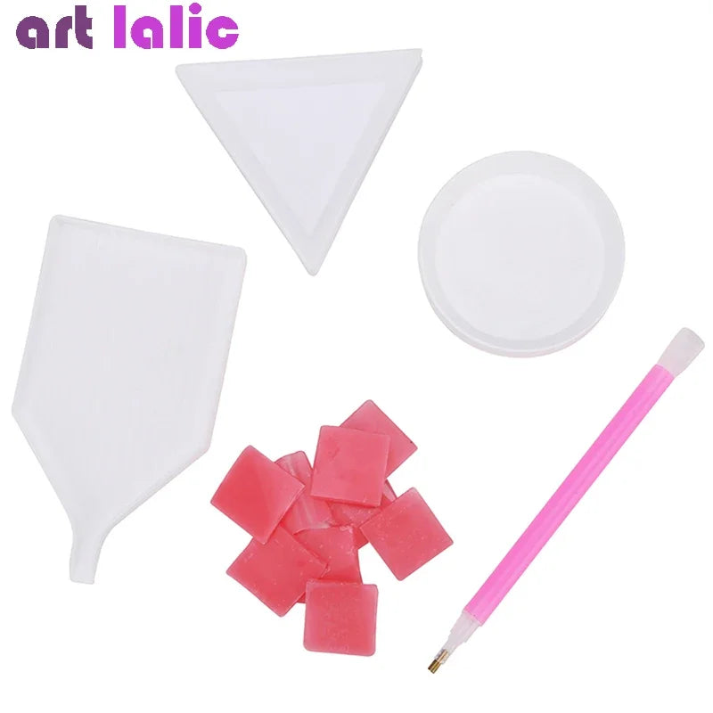 5Pcs Rhinestone Dotting Glue Pen Set for Nail Art with Diamond Mud Paste Adhesive Clay Storage Box Manicure Tools Kit